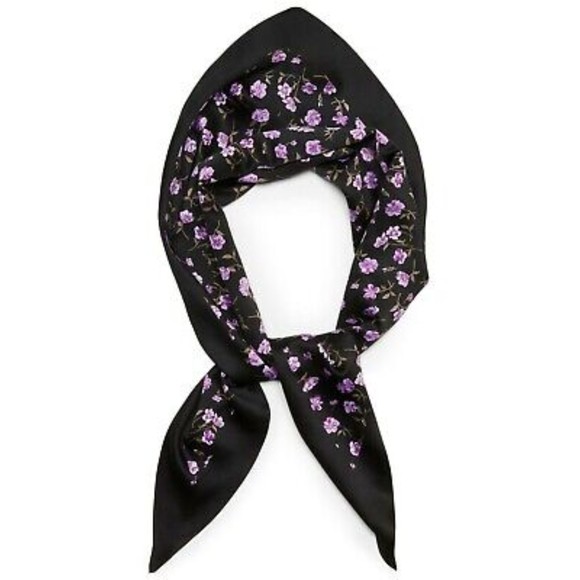 Steve Madden NWT Floral Print Matte Satin Kite Scarf Black Floral One Size New - Picture 1 of 7